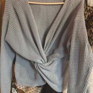 Blue Off-the-Shoulder Sweater with Cozy Knit Texture